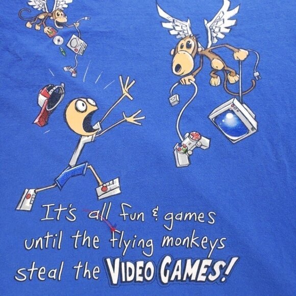Video Game Graphic T Shirt Flying Monkeys Blue Cotton SS Size M-L - Picture 2 of 6